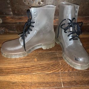 Transparent lace up rain boots